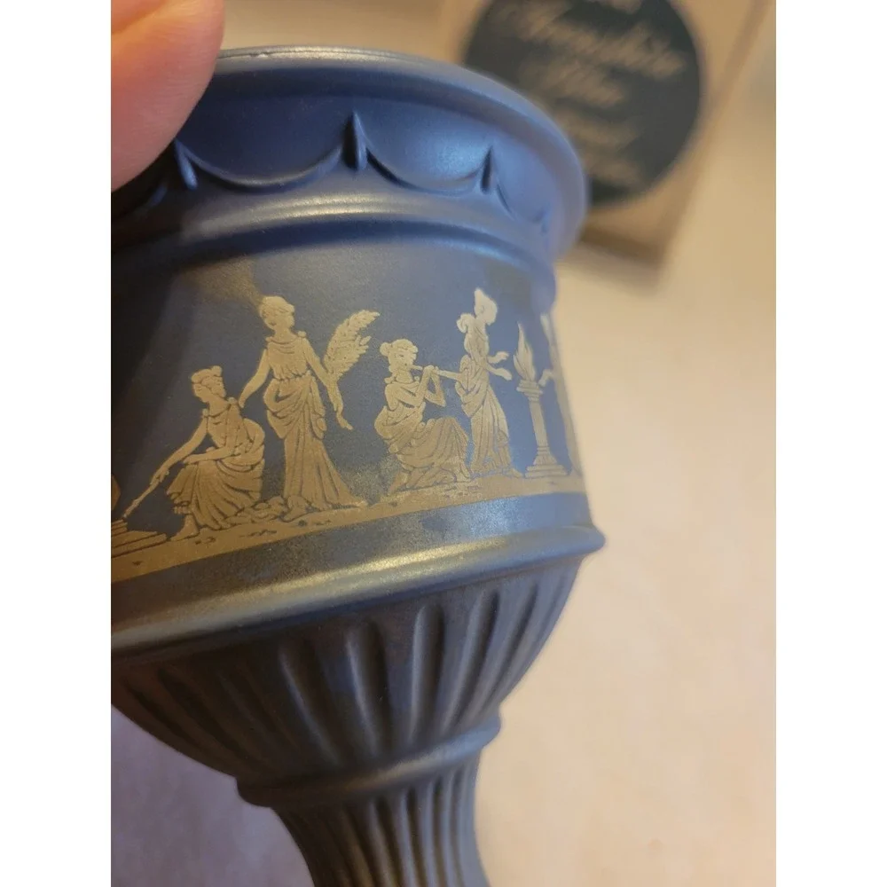 1970s VTG Avon‎ Avonshire Grecian Blue Candle Holder Wedgwood Style Blue w/ Box